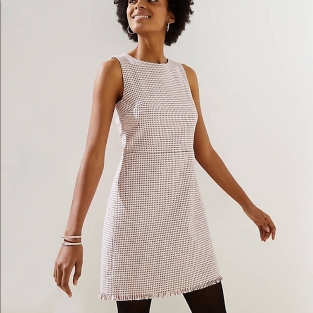 Ann Taylor Loft Pink Tweed Dress with Fringe Hem